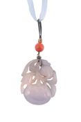 A Chinese lavender jade carved pendant, circa 1900-1920   A Chinese lavender jade carved pendant,