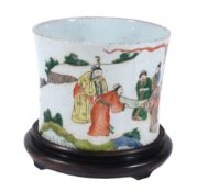 A Chinese Famille Verte brush pot, 20th century, Bitong   A Chinese  Famille Verte   brush pot,