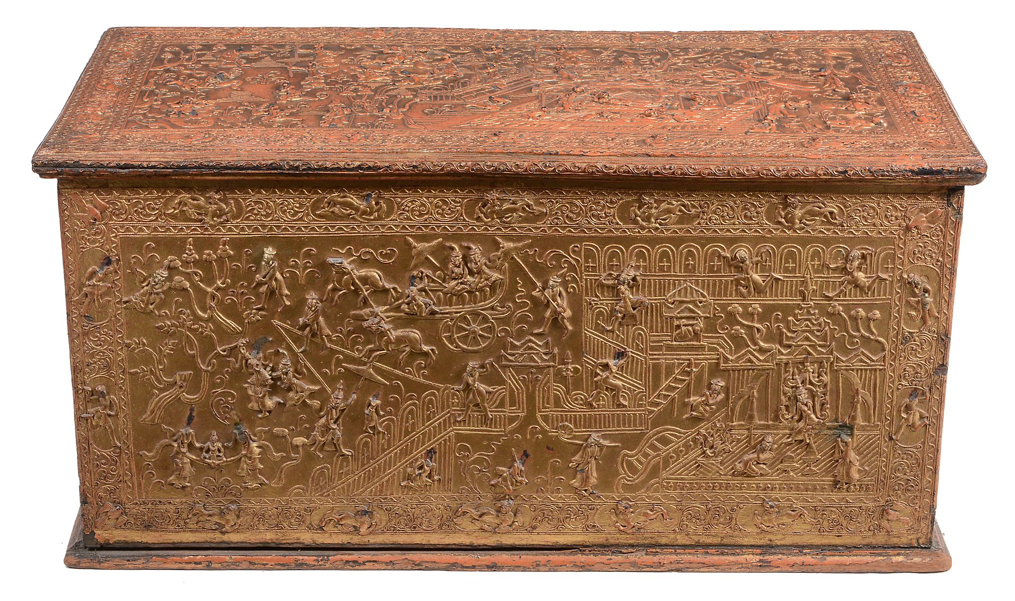 A Burmese giltwood and red lacquer chest , 19th century   A Burmese giltwood and red lacquer