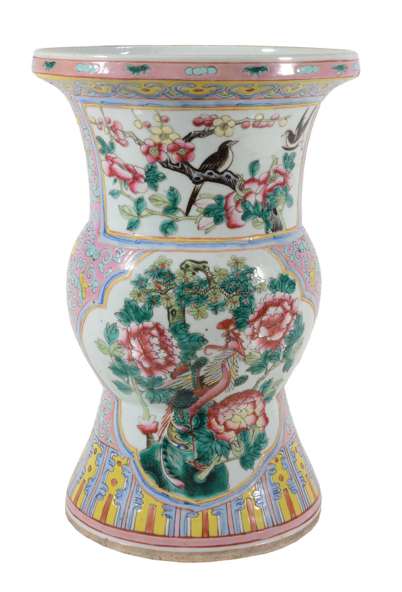 A Chinese Famille Rose vase, late Qing, painted with panels of flowers and...   A Chinese  Famille - Image 2 of 2