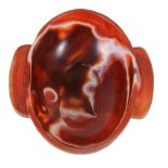 A large Chinese red and white agate ear cup   A large Chinese red and white agate ear cup,   the