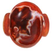 A large Chinese red and white agate ear cup   A large Chinese red and white agate ear cup,   the