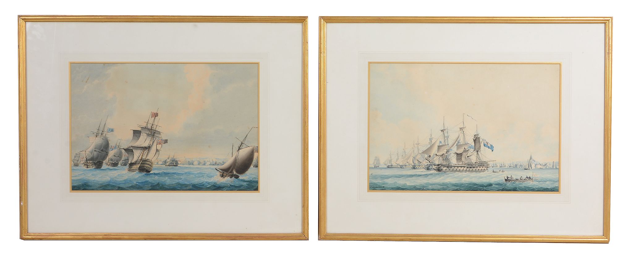 Thomas Buttersworth (1768-1842) - Royal Navy warships lining up for battle; Royal Navy warships