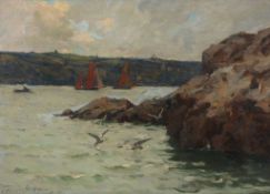 Terrick Williams (1860-1936) - Entering Brixham Harbour  Oil on board Signed and dated 1900 lower