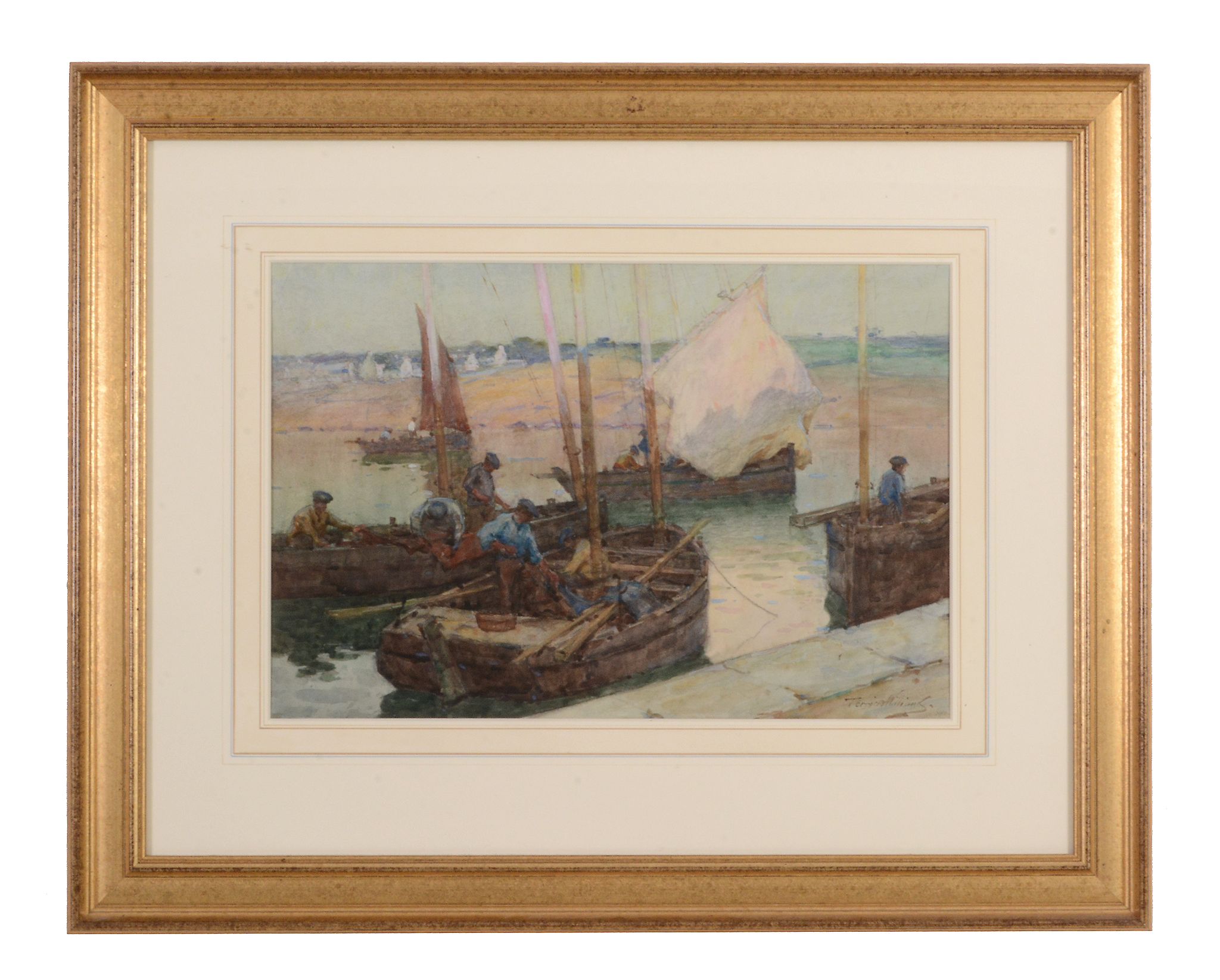 Terrick Williams (1860-1936) - Sardine boats in Concarneau, Brittany  Watercolour and graphite - Image 2 of 3