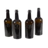 Four H. Ricketts  &  Co. Glasswwork Bristol three-part moulded sealed wine...   Four H. Ricketts  &