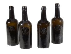 Four H. Ricketts  &  Co. Glasswwork Bristol three-part moulded sealed wine...   Four H. Ricketts  &