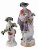 A Meissen group of a shepherd and lamb, late 19th century   A Meissen group of a shepherd and lamb,