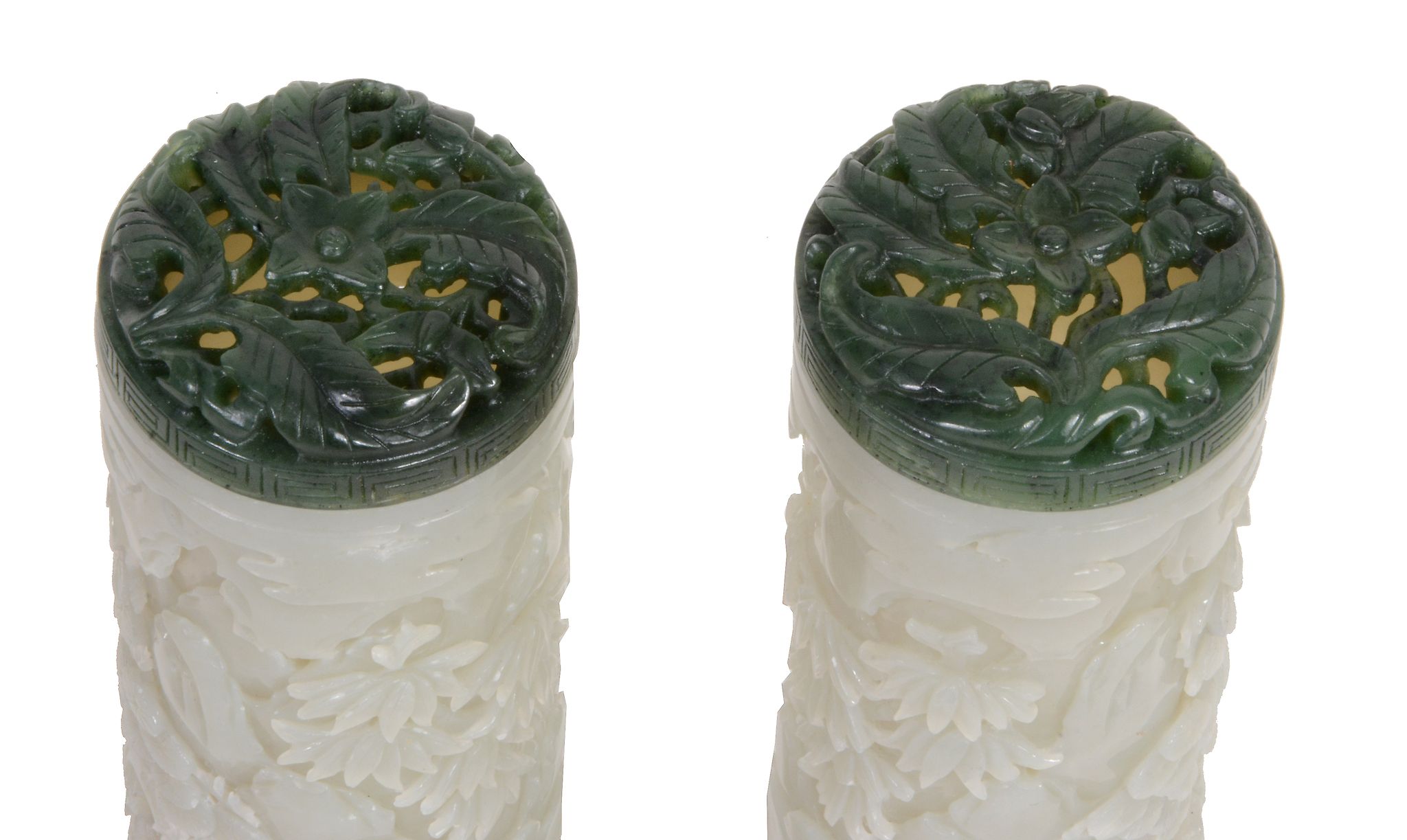 A good pair of pale celadon jade cylindrical parfumiers   A good pair of pale celadon jade - Image 4 of 4