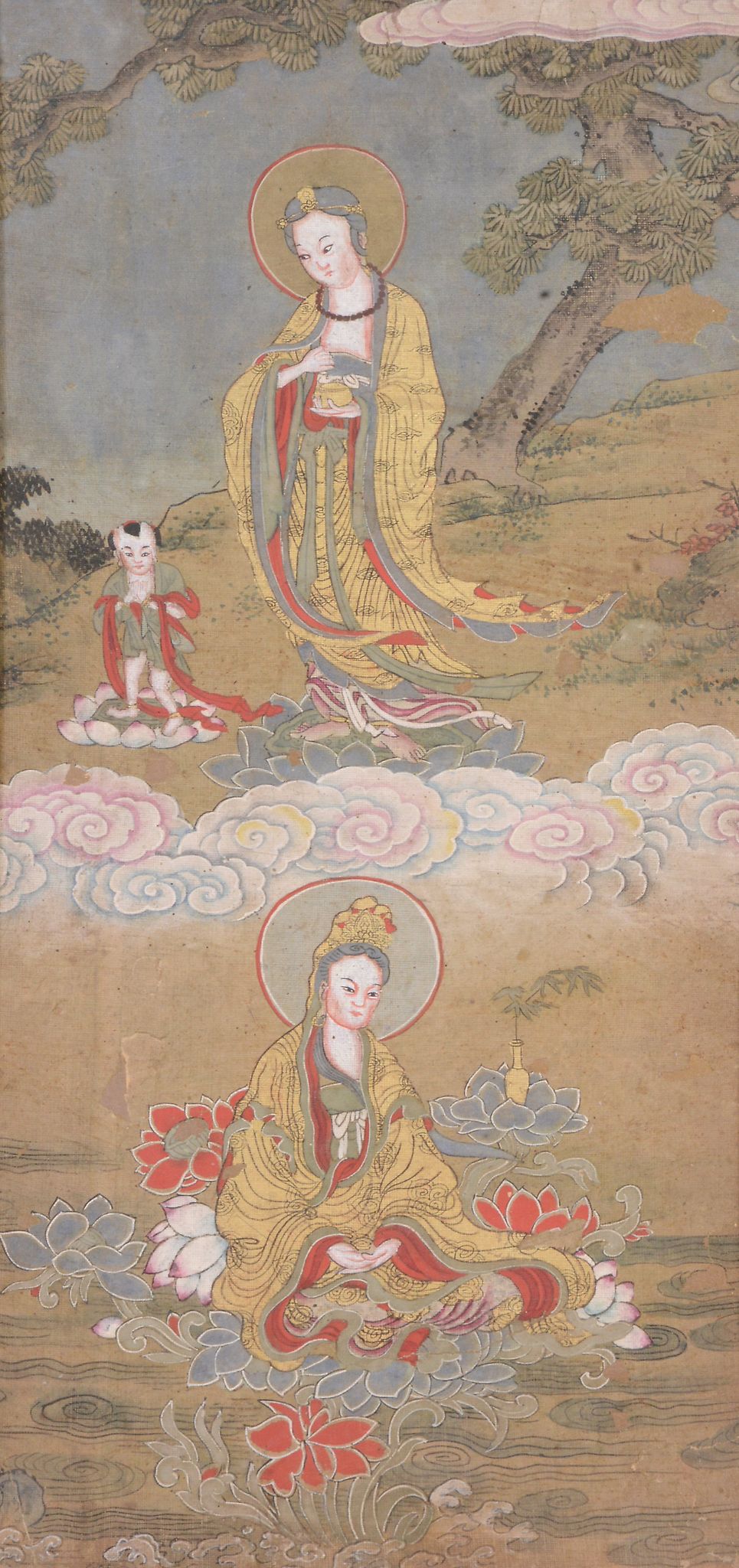 A set of three Chinese silk paintings, late 19th or 20th century   A set of three Chinese silk - Image 4 of 4