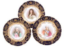 Three Sevres-style portrait cabinet plates signed Delacroix , late 19th century   Three Sevres-style