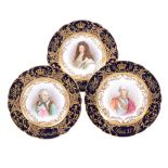 Three Sevres-style portrait cabinet plates signed Delacroix , late 19th century   Three Sevres-style