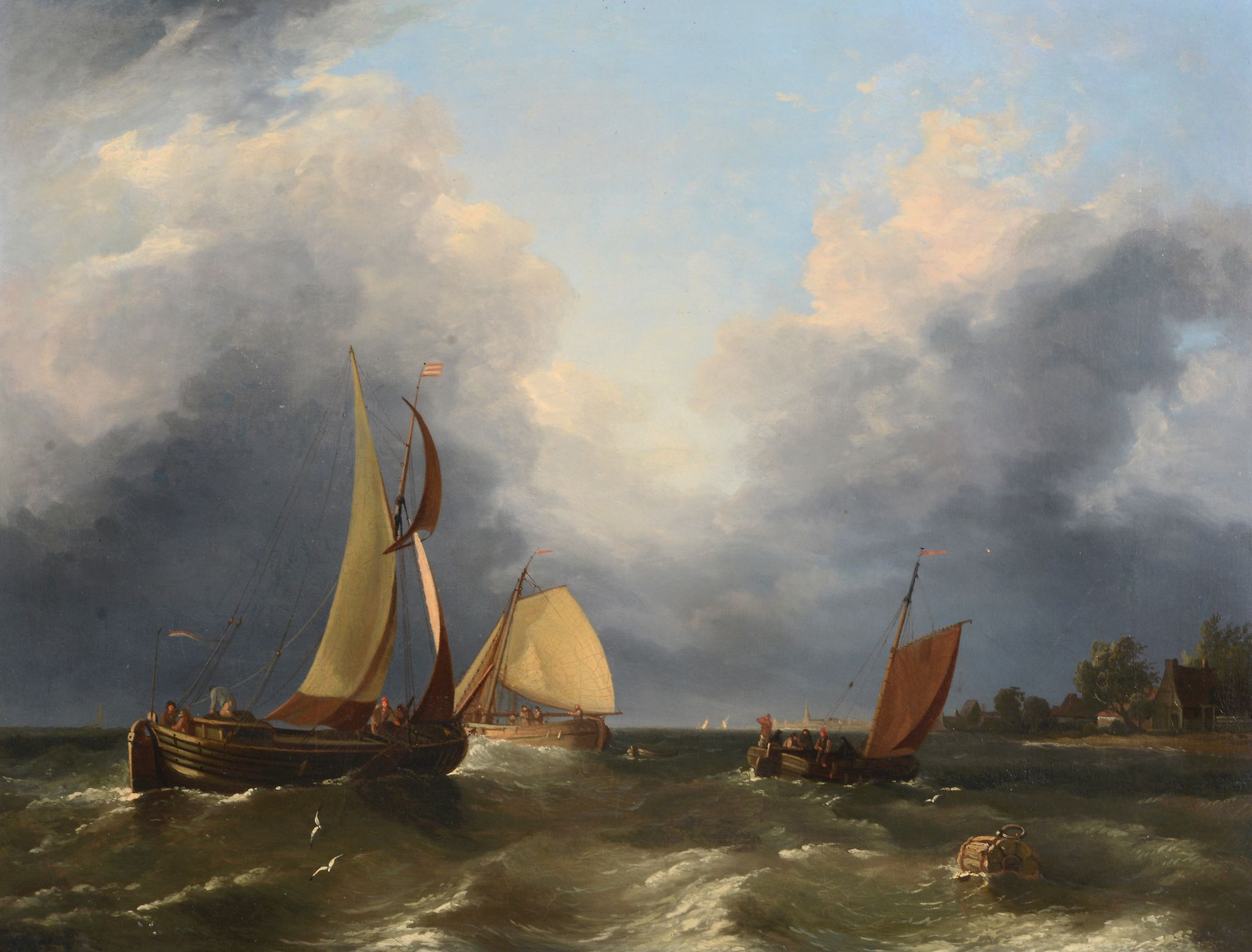 Edward Williams (1782-1855) - Dutch fishing vessels  Oil on canvas Signed lower left 39.5 x 52