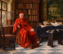 Erwin Eichinger (1892-1950) - Cardinal in a library  Oil on panel Signed lower right 26 x 32 cm. (10