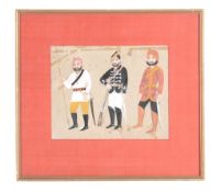 Three soldiers, probably Jaipur, Rajasthan, late 19th century, gouache on paper   Three soldiers,