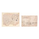 Two drawings of battle scenes, Rajasthan, India, early 19th century   Two drawings of battle scenes,