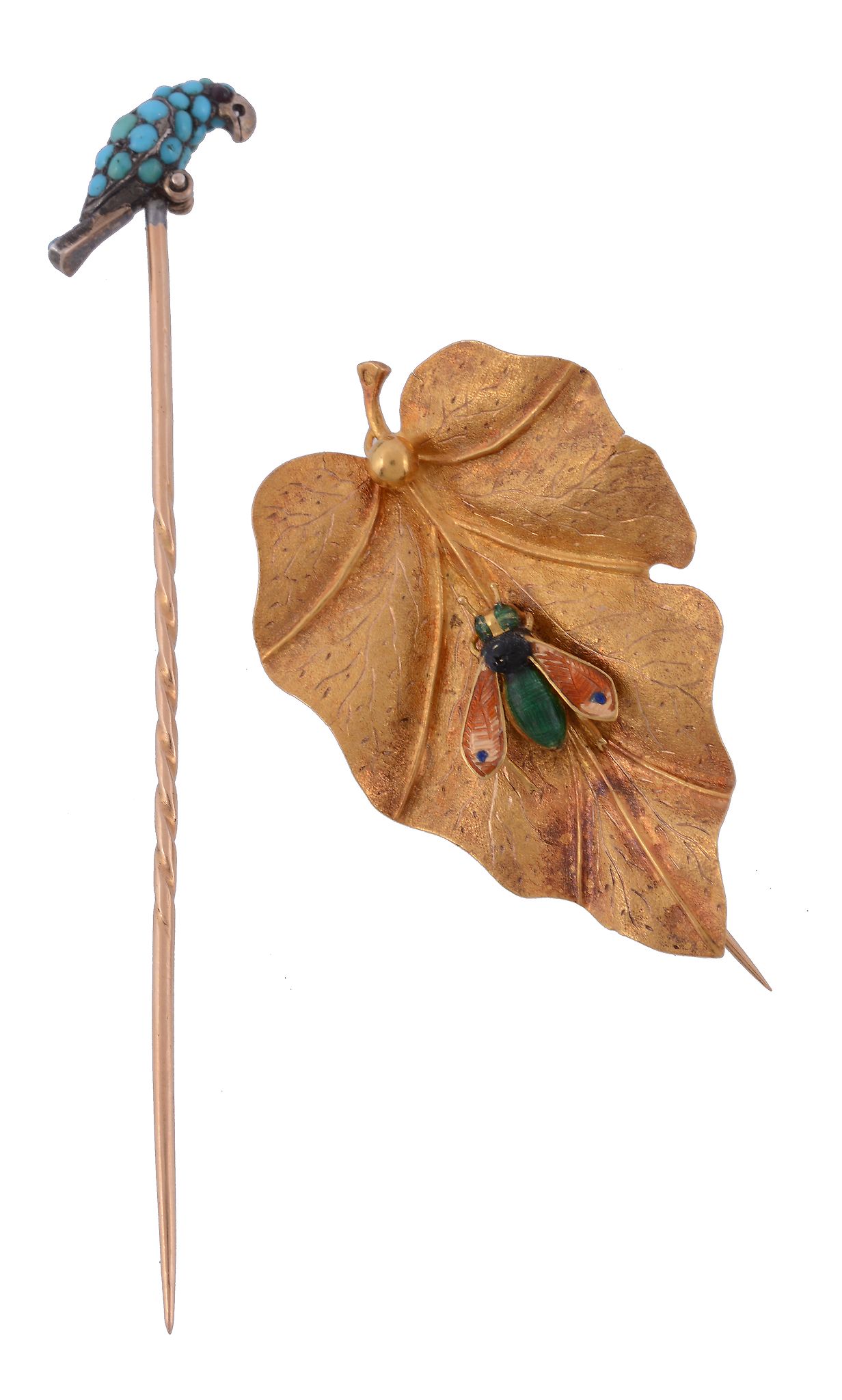 A French gold bug and leaf brooch , circa 1900   A French gold bug and leaf brooch  , circa 1900,