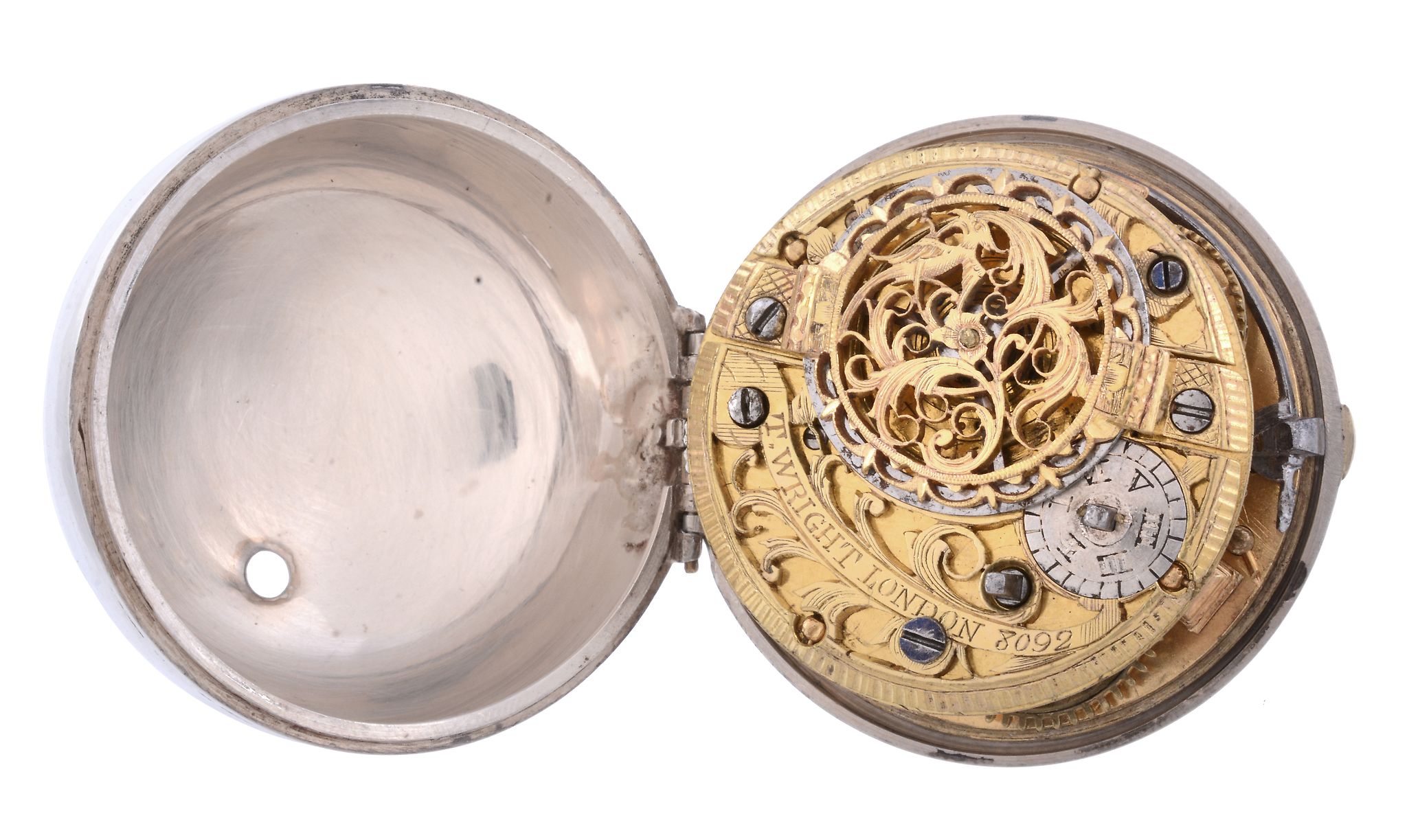 A silver pair cased pocket watch, signed T   A silver pair cased pocket watch,   signed T. Wright, - Image 4 of 6