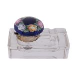 An Austrian silver, enamel and glass inkwell, 1872-1922   An Austrian silver, enamel and glass