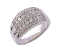 A diamond dress ring, set with five rows of brilliant cut diamonds, stamped 750   A diamond dress
