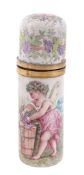 A Continental enamel cylindrical scent flask, circa 1890   A Continental enamel cylindrical scent