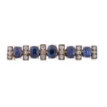 A late 19th century sapphire and diamond brooch, circa 1890   A late 19th century sapphire and