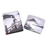 Two Japanese mixed metal boxes, the larger stamped Sterling 950   Two Japanese mixed metal