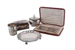 An Edwardian silver shaped circular waiter by Harrison Brothers  &  Howson   An Edwardian silver
