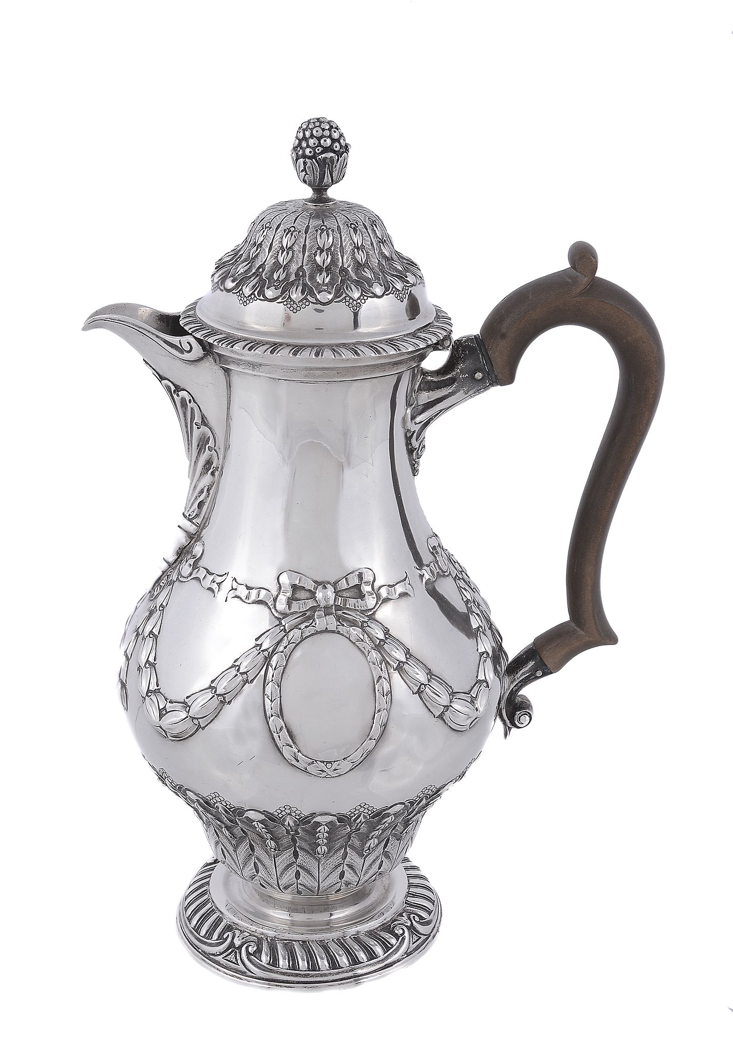 A silver ogee baluster hotwater pot by Crichton Bros, London 1916   A silver ogee baluster