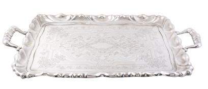 An Austrian silver shaped rectangular twin handled tray, maker's mark AK   An Austrian silver shaped