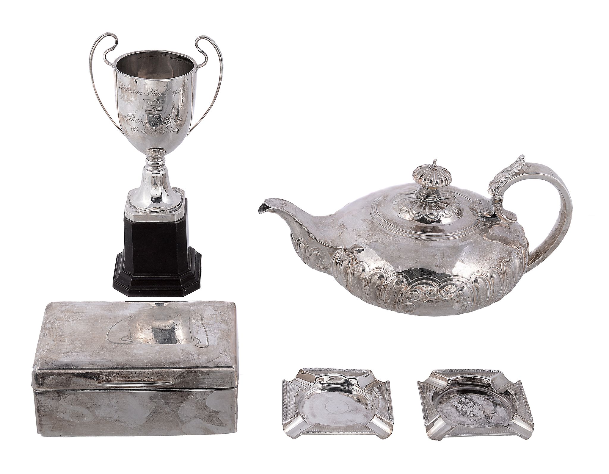 A collection of silver, comprising: a George IV compressed spherical tea pot...   A collection of