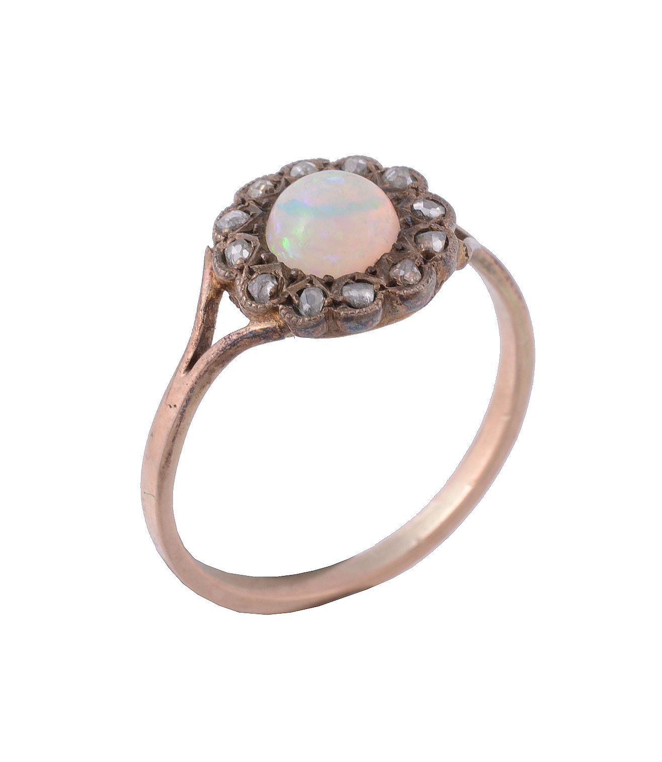 An early 20th century opal and diamond ring, circa 1900   An early 20th century opal and diamond