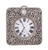 A late Victorian silver mounted rounded square travelling clock case by H   A late Victorian