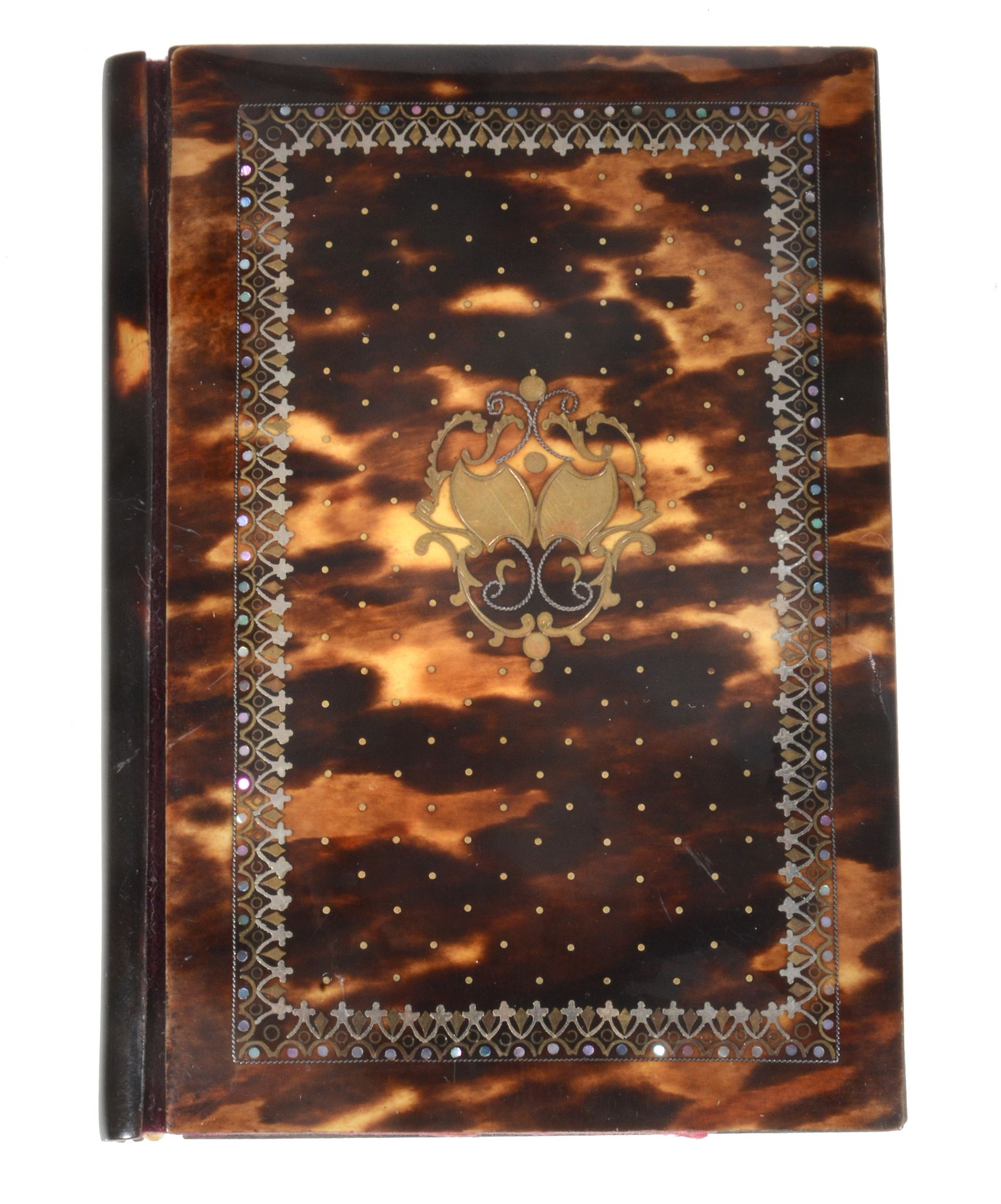 A tortoiseshell rectangular notebook, circa 1890, inlaid with gilt metal   A tortoiseshell