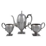 An America silver coloured three piece coffee service by Frank W. Smith Co   An America silver