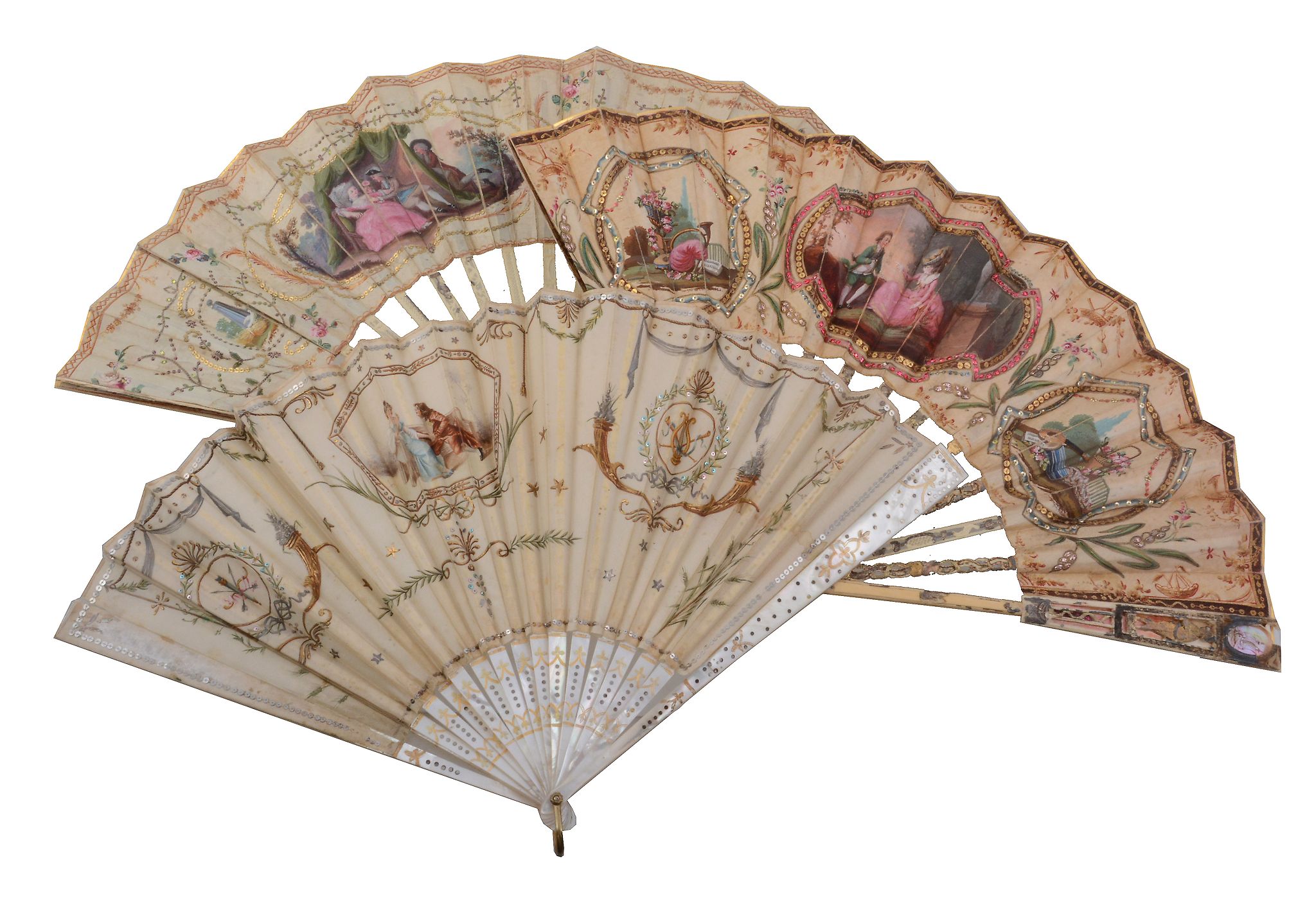 Six fans, mainly late 19th and early 20th century, painted gauze   Six fans,   mainly late 19th
