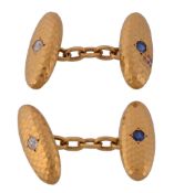 A pair of early 20th century sapphire and diamond cufflinks, circa 1900   A pair of early 20th