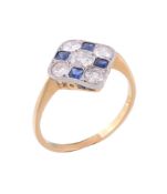 A sapphire and diamond cluster ring, the central old brilliant cut diamond...   A sapphire and