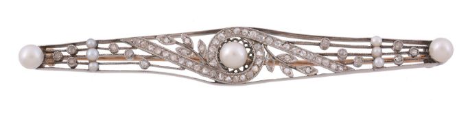 An Edwardian pearl and diamond brooch, circa 1910   An Edwardian pearl and diamond brooch,   circa