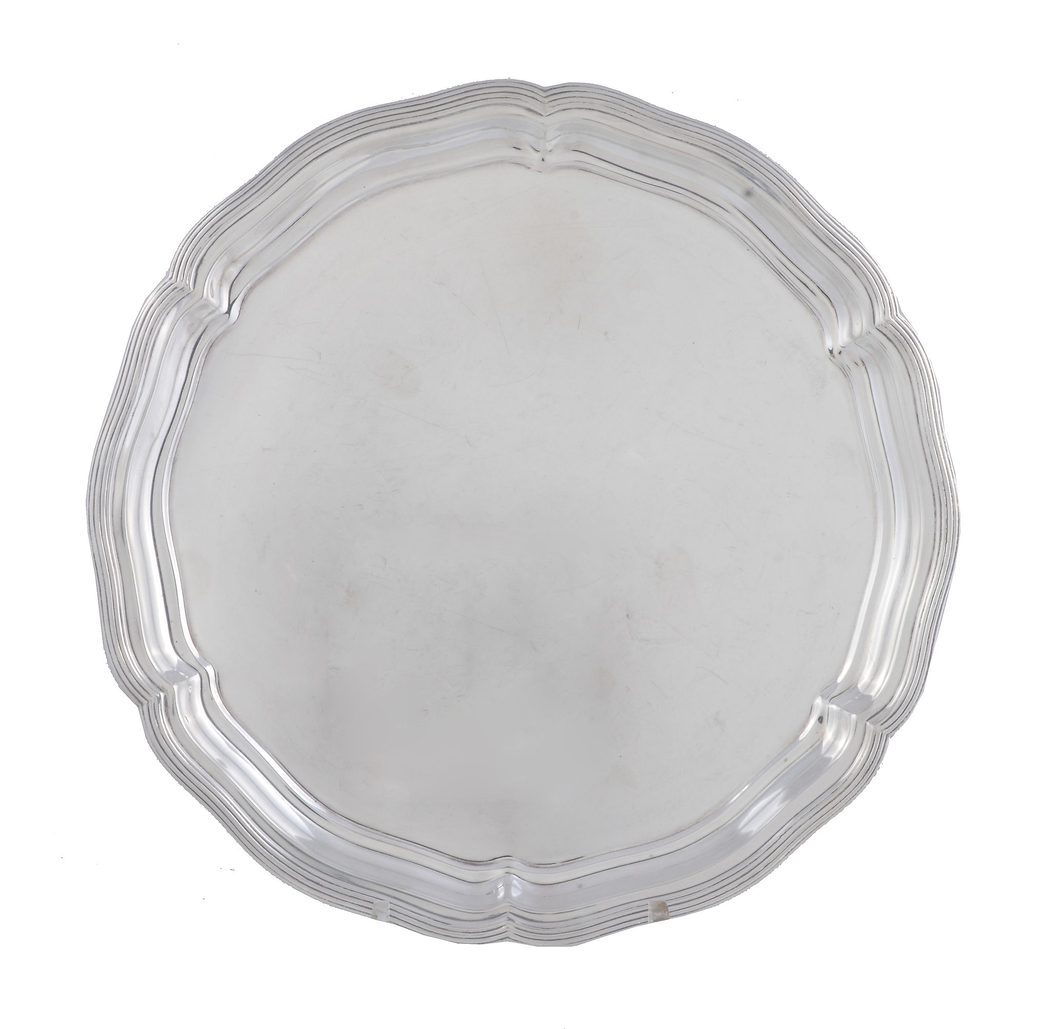 A silver shaped circular salver by James Dixon  &  Son, Sheffield 1944   A silver shaped circular