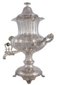 A Victorian plated fluted baluster pedestal tea urn, circa 1840   A Victorian plated fluted baluster