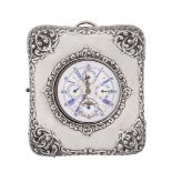 A late Victorian silver mounted rectangular travelling clock case by...   A late Victorian silver