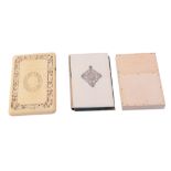 Three Victorian card cases, comprising: an Indian colonial plain ivory example   Three Victorian