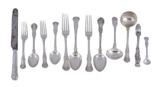 A collection of silver King's and Queen's pattern flatware   A collection of silver King's and