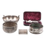 A collection of silver items, to include: a Victorian silver shaped circular...   A collection of