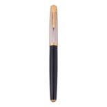 Parker, a black fountain pen, the cap with reeded decoration and gilt arrow...   Parker, a black