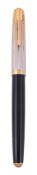 Parker, a black fountain pen, the cap with reeded decoration and gilt arrow...   Parker, a black