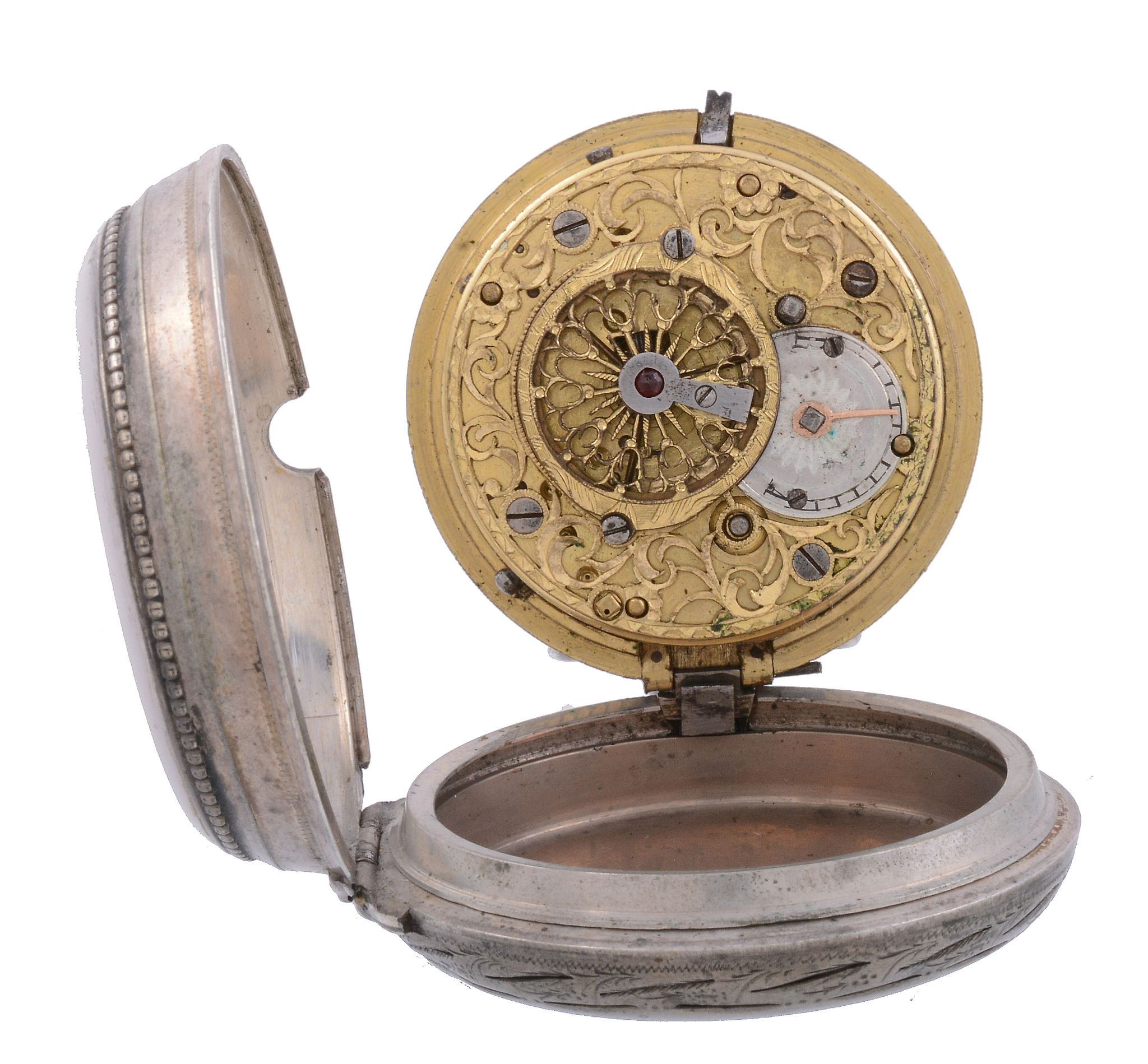 An open face quarter repeating pair cased pocket watch, circa 1800   An open face quarter - Image 4 of 5