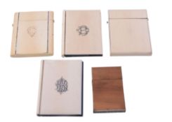 Five Victorian card cases, comprising: an ivory example   Five Victorian card cases,   comprising: