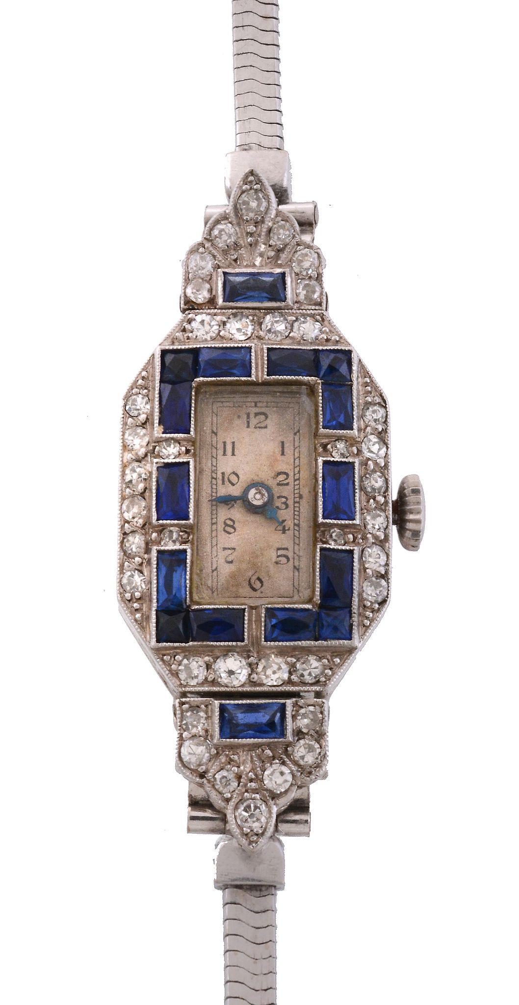 A lady's Art Deco sapphire and diamond cocktail watch, circa 1930   A lady's Art Deco sapphire and